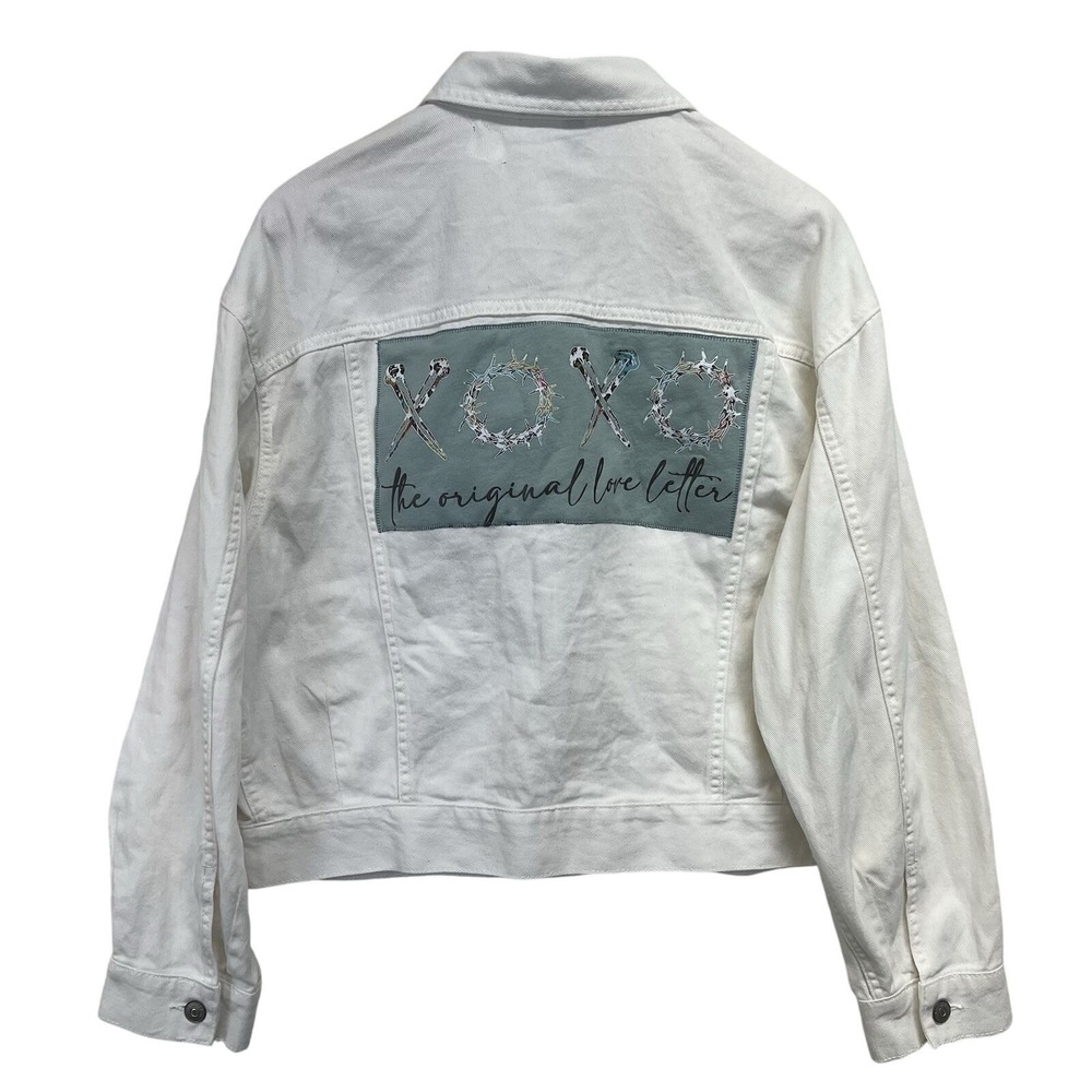 Upcycled Reworked Denim Trucker Jacket Med White XOXO The Original Love Letter